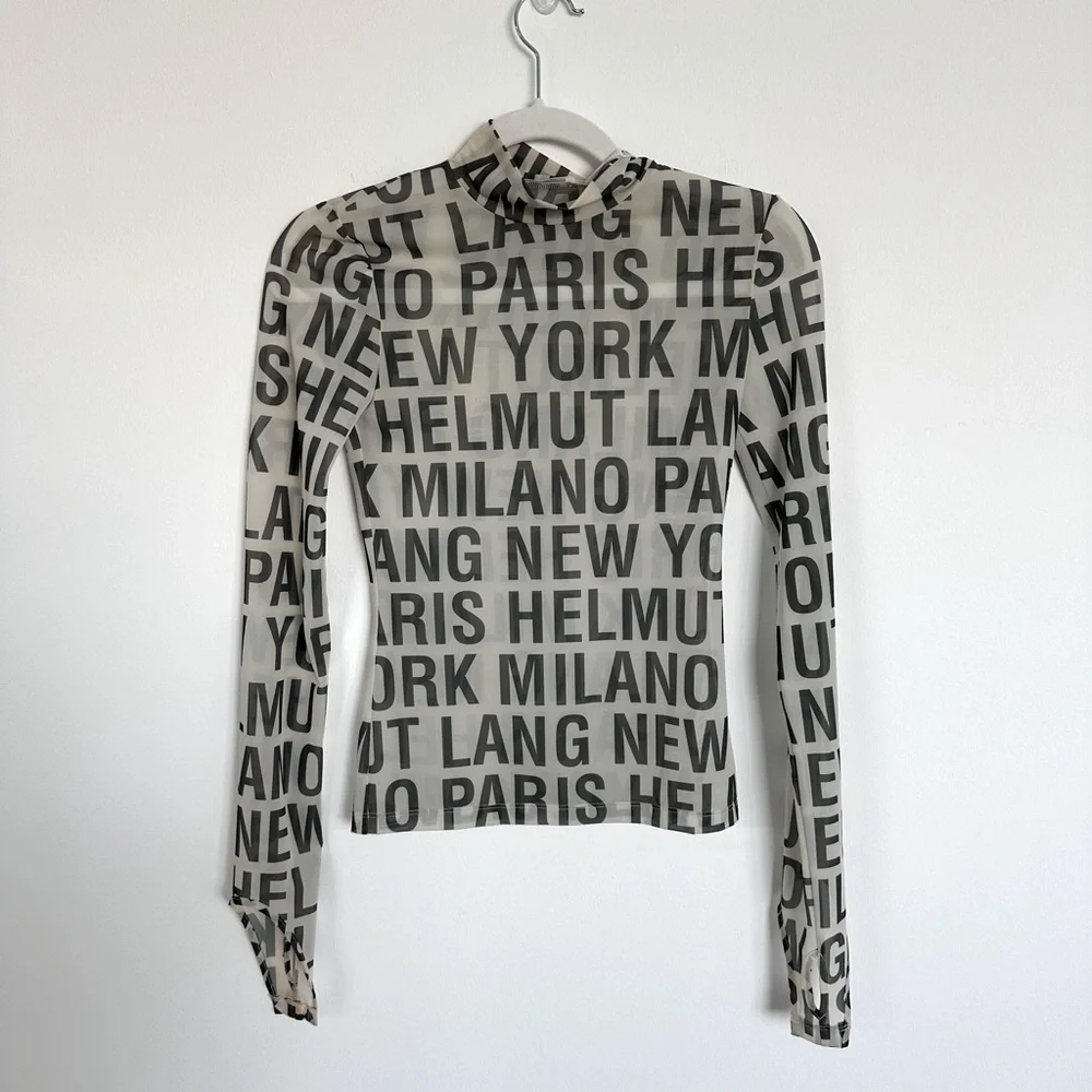 New With Tags Helmut Lang Black Logo Print Long Sleeve Top on Cream - Picture 3 of 14